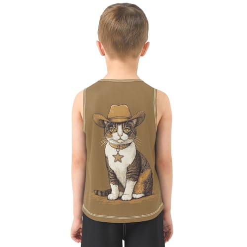 Cowboy Cat Sheriff Brown Boys Tank Tops Toddler Boys' Assorted Sleeveless Tank Tops for Boy,3T3