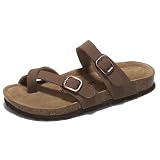 Project Cloud 100% Genuine Leather Womens Sandals -Lightweight Womens Slides Memory Foam Insole & Cork Footbed Sandals Women - Non-Slip Beach Essentials Summer Sandals for Women 2026 (Lian, TAN, 7.5)