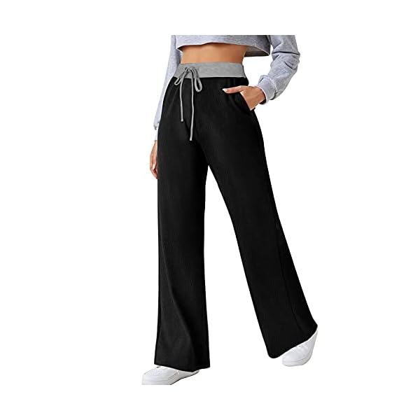 Dofaoo-Womens-Pants-with-Pockets-Winter-Wide-Leg-Sweatpants-Elastic-Waist-Drawstring-Pants Dofaoo Womens Pants with Pockets Black Sweatpants for Women Plus Size Long Pants Winter Black XL
