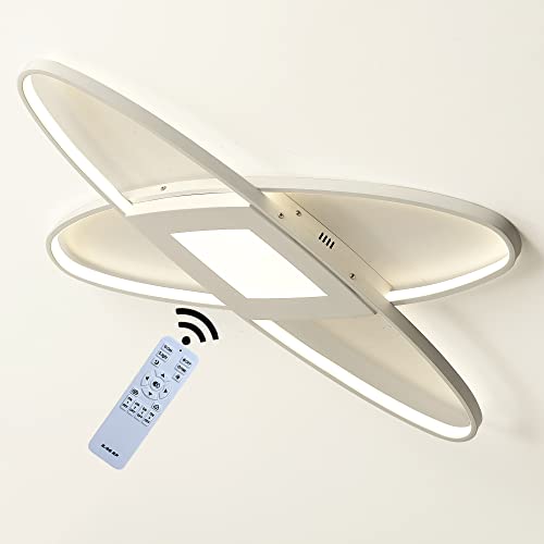 J.SUNUN Oval Lámpara de techo LED moderno accesorio de iluminación de araña elegante regulable con control remoto Luces de techo,para sala de estar comedor dormitorio cocina estudio blanco Cover