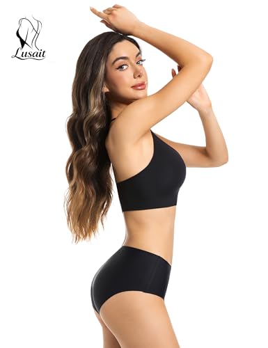 Image of Lusait Lace Bralettes for Women Full Coverage Sexy No Underwire Deep V Racerback Bra Comfort Padded Bras