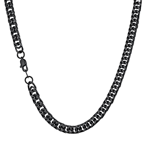 Richsteel Chaine Homme Cubaine Noir 50 cm Collier Chaîne Maille Americaine Acier Inoxydable 7 mm Maillon Gourmette Cubaine de Miami Bijoux Biker Rock Cadeau Anniversaire pour Femme Garçon Unisex