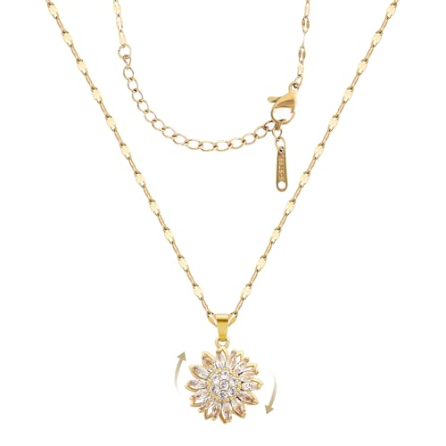 Sunflower Fidget Necklace for Women Gold Moon Necklace Rotating Heart Necklaces Spinning Crystal Flower Anxiety Necklaces Crescent Moons Jewelry Accessories