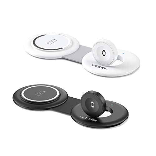 UCOMX Nano Magnetic 2 in 1 Wireless Charger,Fellow Traveler Wireless Folding Charging Station,Compatible with iPhone 12/13/14 Pro Max,AirPods Pro,iWatch Ultra,Travel Charger for Multiple Devices