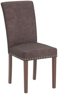 COLAMY Upholstered Parsons Dining Chairs Set of 6, Fabric Dining Room Kitchen Side Chair with Nailhead Trim and Wood Legs - Brown