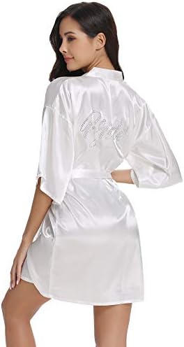 Vlazom Bride Robes Satin Dressing Gown B-champagne for Bridesmaid, L(UK 14-16 )