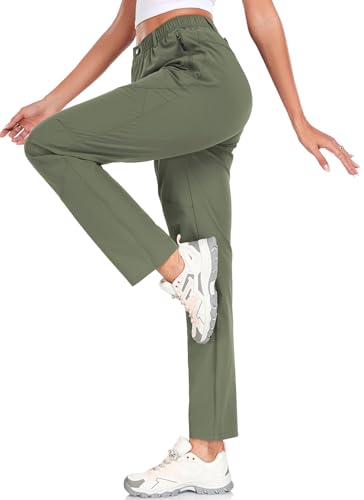 Women's Golf Pants Wrinkle Free UPF 50 Casual Pants Quick Dry Lightweight Travel Pants for Women on Plane with Zipper Pockets ArmyGreen Medium/31