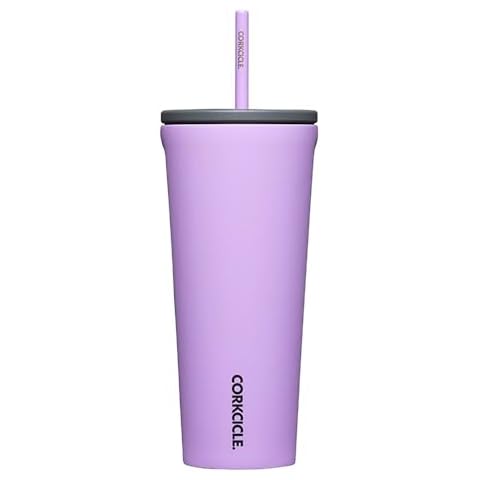 Corkcicle Cold Cup Insulated Tumbler with Lid and Straw, Sun-Soaked Lilac, 24 oz – Reusable Water Bottle Keeps Beverages Cold for 12hrs, Hot 5hrs – Cupholder Friendly Tumbler, Lid for Flexible Sipping Cover