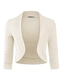 DOUBLJU Bolero Open Front Cardigan Crop Jackets 3/4 Sleeve Basic Cropped Blazers Business Casual for Womens with Plus Size, Ivory, 3X