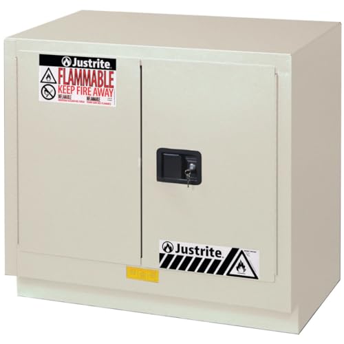 Image of Justrite Acid Corrosive Storage Cabinet - 23 Gallon 2 Door Self Close Chemical Storage Cabinet with ChemCor Coating - 22 inch x 36 inch x 36 inch - Made in The USA - Light Neutral - 8837272