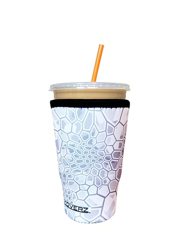 Image of Iced Coffee Sleeve, Insulated Neoprene Cup Sleeve, Fits a 32 Oz. Coffee Cup, Washable and Reusable, Iced Coffee Accessories, Large Camo White
