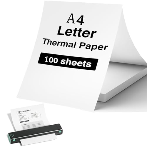 100 Blatt Faltbares Thermopapier A4, 210mm x 297mm Thermodrucker Papier A4, BPA-freies Thermal Paper, Thermopapier a4 für Tragbaren Drucker, perfekt für Datei, Fotodruck, Notizen, Etiketten,Verträge