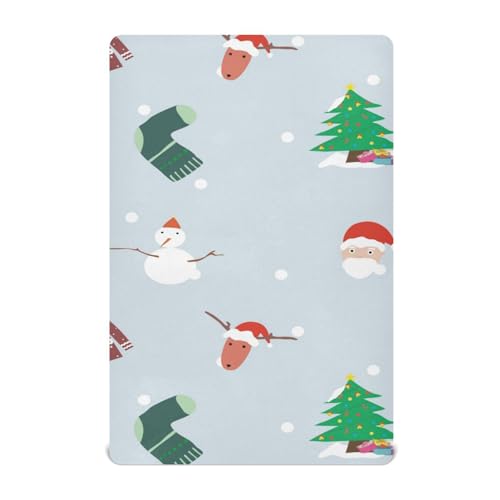 Moudou Christmas Santa Claus Snowman Playard Sheet for Boy Girls, Soft Breathable Fitted Toddler Sheet for Standard Playard Bed Mattress, 39 x 27 x 5 Inch