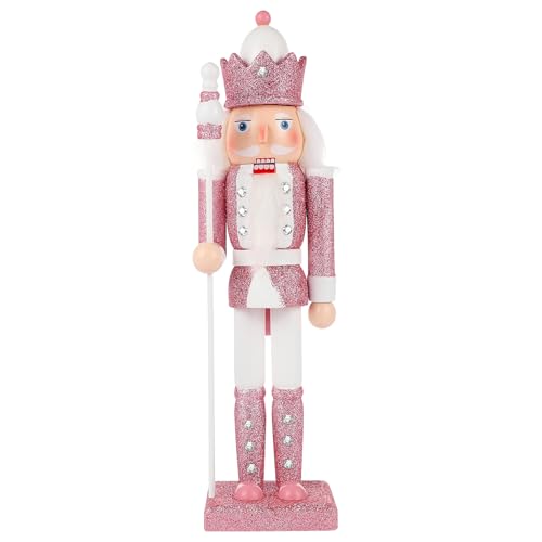 Christmas Nutcracker Wooden Ornament Collectible Statue Nutcracker King Figurine for Home Decor (Pink)