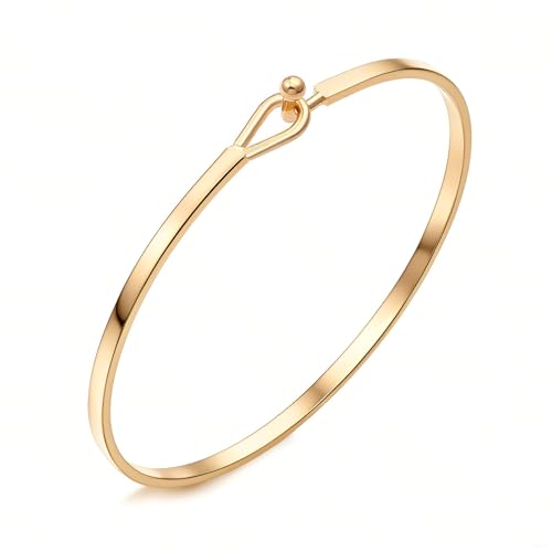 Dainty Gold Bar Bracelet for Women Simple Delicate Thin Cuff Bangle Hook Bracelet 18K Gold Plated Handmade Minimalist Jewelry