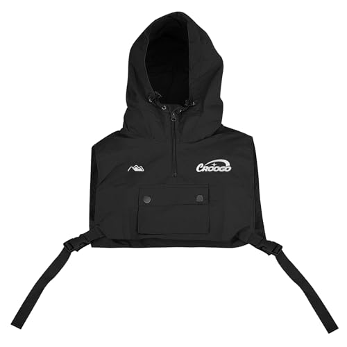 Croogo Casual Lightweight Tactical Vest Men's Cyberpunk Techwear Sleeveless Hooded Waistcoat with Pockets Jacket,Black-MJ01