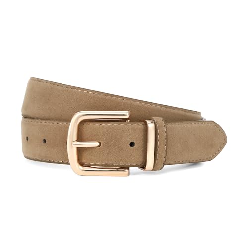 HOTWILL Women Suede Belt for Jeans Dresses Fashion Chunky Ladies Waist Belts with Gold Buckle Taupe Large
