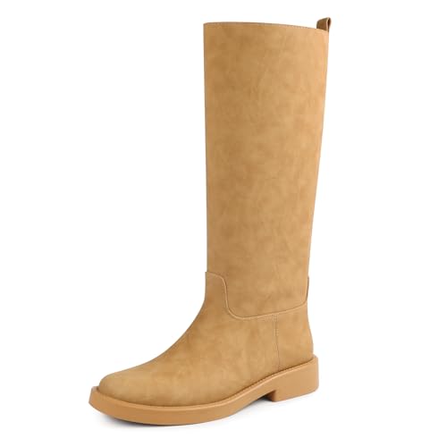 Image of JOY IN LOVE Knee High Boots for Women Low Chunky Block Heel Faux Leather Wide Calf Riding Tall Boots