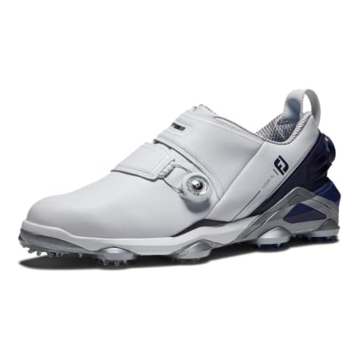 FootJoy Men's Tour Alpha Dual Boa Golf Shoe, White/Navy/Grey, 10