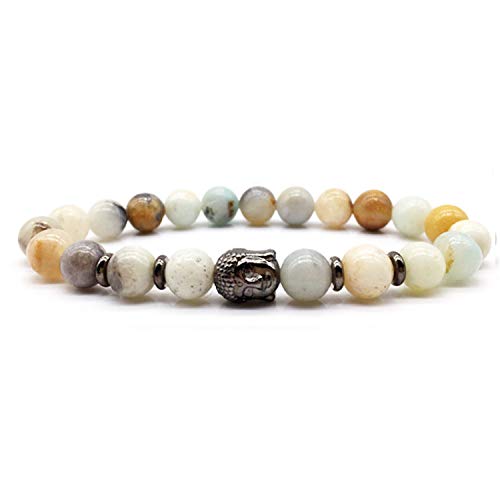 Stein-Armband, Naturstein-Perlen-Armband, heller, heller Stein, schwarzer Kopf, klassischer Mann und Frau, elastisches Stein-Armband, Bettelarmband, personalisierte Kleidung, Accessoires, Schmuck