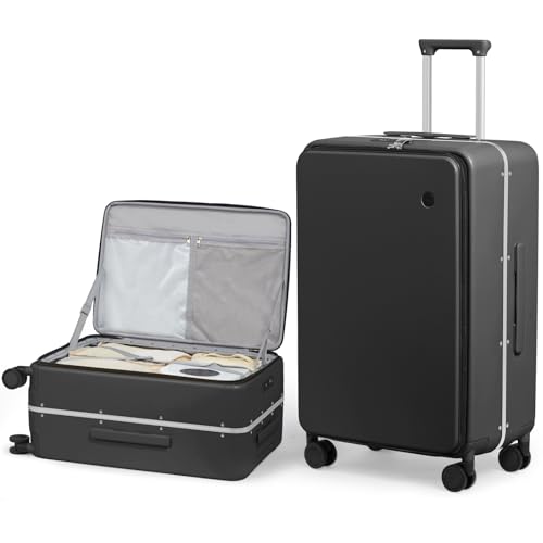 Image of mixi 26 Inch Large Checked Luggage PC Hard Shell Suitcase Top Opening Aluminum Frame Travel Suitcases with Wheels, Black
