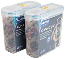 Addis Clip & Close Twin Pack 4 Litre Cereal Pasta Pet Food Container Lockable Lid, Clear, Clear & Blue