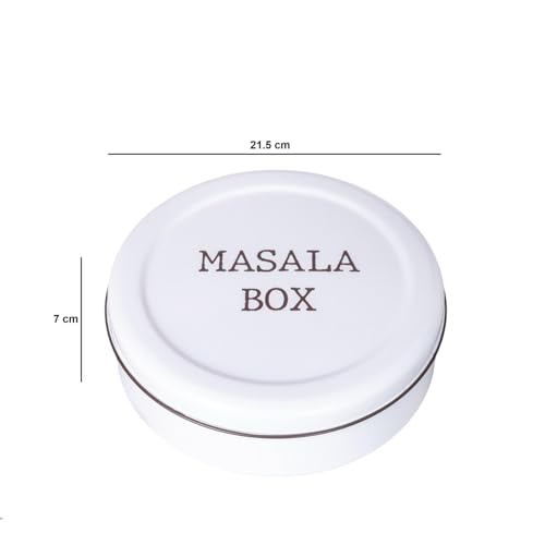 Image of Metallure Home Modern Stainless Steel Masala Box | Masala Dabba with 7 Containers and Spoon | Kitchen Spice Storage Container | Masala Dani (Spoon Included) | Handcrafted Aesthetic Design (White)