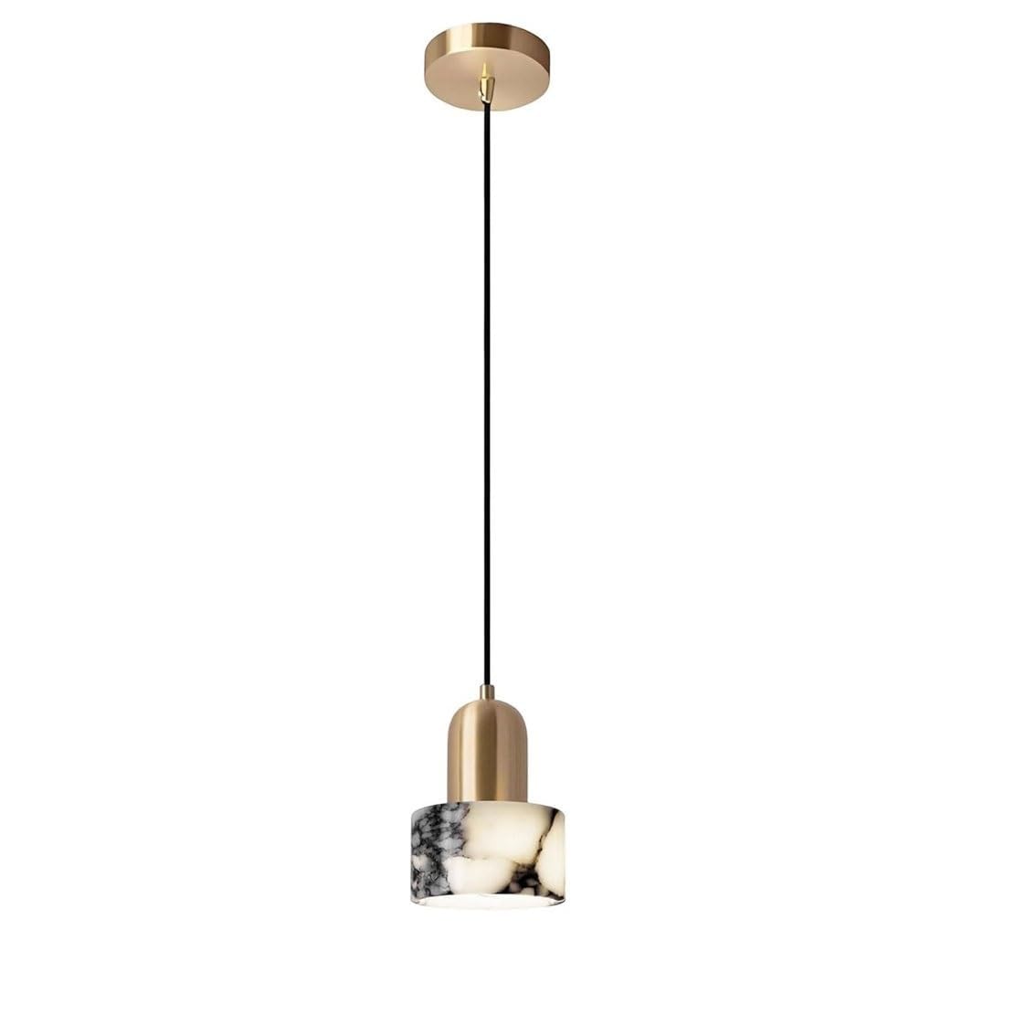 Mini White Marble Pendant Light Adjustable Hanging Ceiling Lamp with Copper Finish Canopy Modern Small Single Lights Fixture for Kitchen Island Dining Table Bedroom