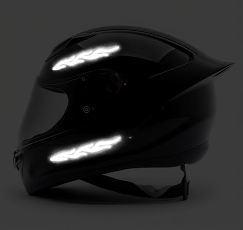 Image of customTAYLOR33 High-Intensity Grade Premium Reflective Tribal Flame Helmet Decals, Motorcycle Safety Sticker Decals (White /Silver /Chrome)