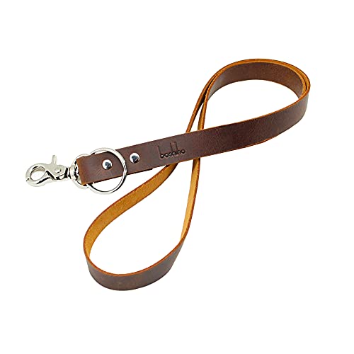 Boshiho Keychain Lanyard - Cowhide Leather Neck Lanyard with Metal Clasp for ID Badge Holder Keys, USB, Cell Phone etc (Dark brown A)