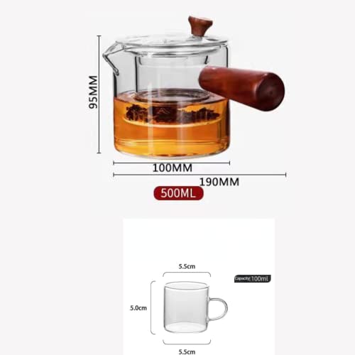 High Borosilicate Glass Boiling Tea Pot Side Handle Pot Steaming Tea Pot Side Wooden Handle With Tea Drain Tea Set Intuition Pot (500Ml Pot) #TOP1