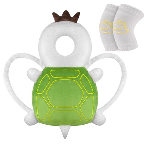 Vicloon Protector de Cabeza para Bebe, Cojín Protector Seguridad Bebe con Rodilleras, Ajustable Almohada Protección Bebe, Protección para Cabeza y Espalda del Niños para Gatear y Caminar-Tortuga