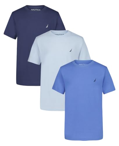 Image of Nautica Boys' Short Sleeve Crew Neck T-Shirt 3-Pack, Soft, Comfortable, Relaxed Fit