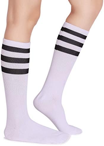 Pareberry Classic Triple Stripes Soft Cotton On the Calf Retro White Tube Socks