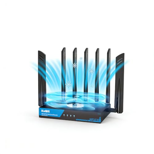 KuWFi 5G Router with SIM Card Slot, AX3000 WiFi 6 lobal 5G SIM Router Dual Band, 2.5G WAN Port Unlocked 5G Modem, Dual SIM Failover & Fan Cooling，WireGuard VPN Router for Home RV Backup
