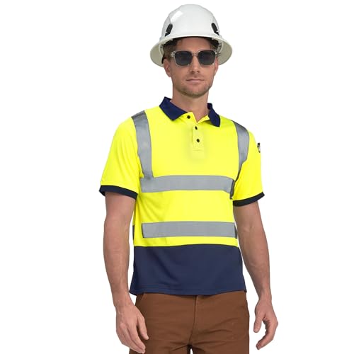AYKRM hi vis Reflective Polo Shirts for Men Breathable Safety Polo Shirts