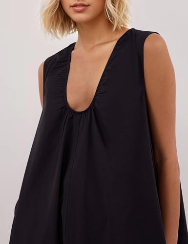 Image of Women Flowy Maxi Dress Ruched Sleeveless Long Dress Vacation Fashion Summer Casual Loose Fit Sundress with Pockets