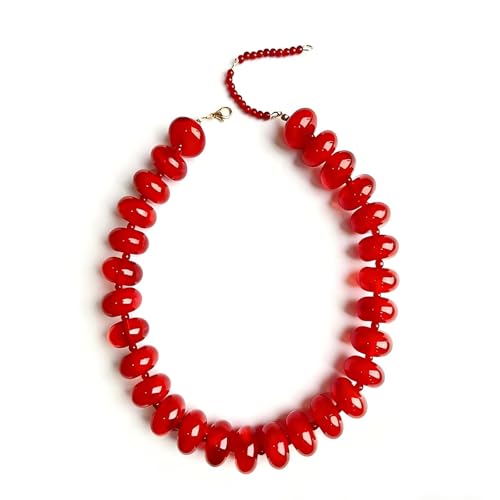 OYMYRA Chunky Beaded Statement Necklace for Women, Vibrant Red