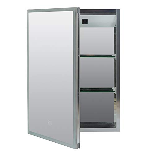 Zenna Home Edge-Lit Led Framed Mirror Aluminum, With Left-Hinged Door Designer Series Medicine Cabinet, 17.7 X 23.5 Inches #TOP5