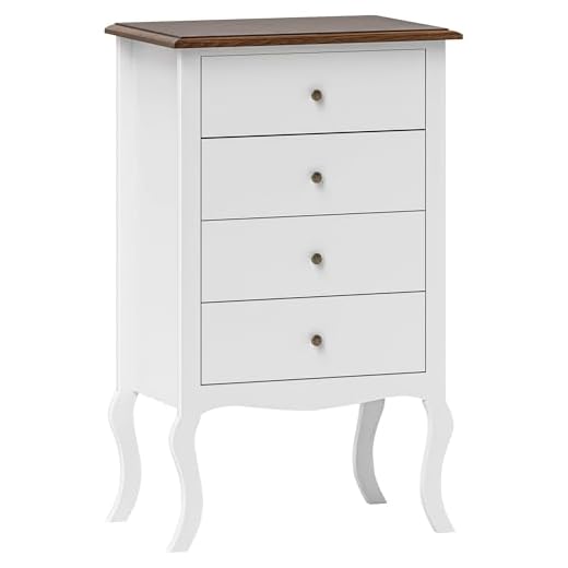 HOMCOM Cómoda con 4 Cajones Cómoda de Dormitorio Estilo Francés con Diseño Anti-vuelco Cajonera para Salón Pasillo 60x40x98,5 cm Blanco y Roble