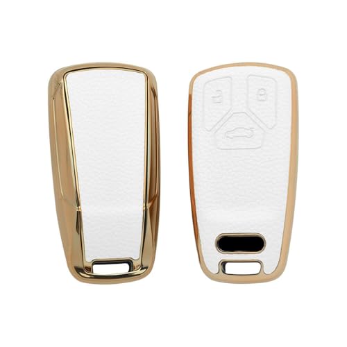 Image of Keyzone Litchi Leather TPU Key Cover & Keychain for Q5, A5, A8, Q7, A4, A6 3-Button Smart Key (White)