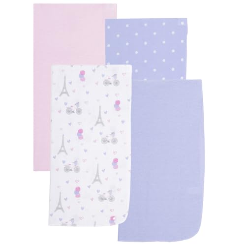 Image of EVERYDAY KIDS 4 Pack of Soft Flannel Receiving Baby Blanket Set for Girls; Pink and Grey Baby Swaddle Blankets with Paris Eiffel Tower and Polka Dot Designs for Newborn Baby Girl Nursery