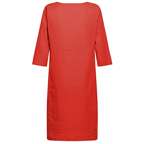 Robe en coton et lin haut de gamme à col en V uni