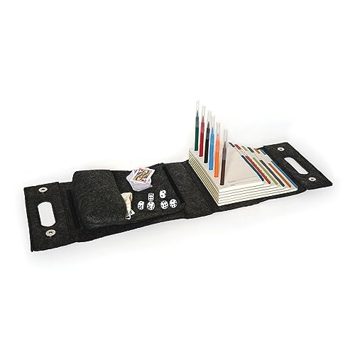 Three by Three jOTBLOCK Portable Stacked Paper Game Set: 6 Game Pads, 6 Color Markers, Mini Playing Cards, 6 Dice in Pouch & Rules, Non-Stop Fun on The Go