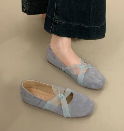 Suede Flats for Women Casual Cross Strap Square Toe Flat Shoes Mary Jane Ballet Flats Shoes Comfortable Dressy Shoe 20252