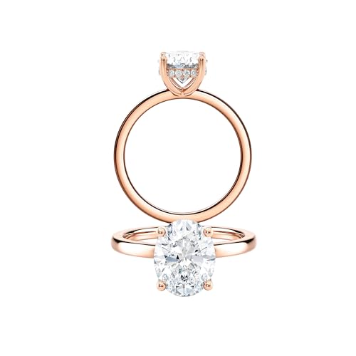 Diamond Wish IGI Certified 2 1/5 Carat Oval Shape Lab Grown Diamond Hidden Ribbon Halo Engagement Ring for Women in 14k Rose Gold (I-J, VS-SI, cttw) Promise Anniversary Ring Size 6