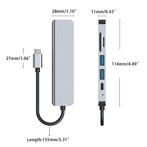 Splitter USB C 6 ports adaptateur lecteur carte TF pour PC portable et Mac