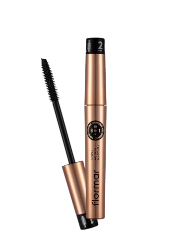 Flormar Máscara de Pestañas Triple Acción – Rímel de Volumen, Longitud y Curvatura | Cepillo Innovador y Fórmula de Larga Duración para Maquillaje Mujer, Mirada Intensa