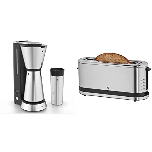 WMF Küchenminis Aroma Filterkaffeemaschine mit Thermoskanne, cromargan matt & Küchenminis Toaster Langschlitz mit Brötchenaufsatz, 900 W, XXL Toastscheiben, 7 Bräunungsstufen, Toaster edelstahl matt