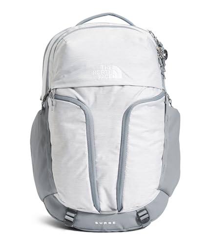 THE NORTH FACE Surge Commuter - Mochila para laptop para mujer, sin PFAS, TNF White Metallic Mélange/Mid Grey-NPF, talla única, Tnf White Metallic Mélange/Mid Grey-npf, Talla única, Surge Commuter